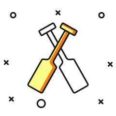 Filled outline Crossed oars or paddles boat icon isolated on white background. Flat filled outline style with shadow. Vector