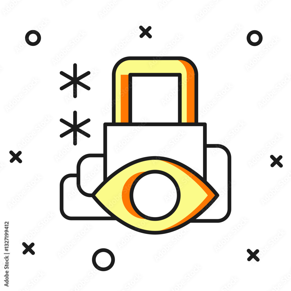 Poster filled outline cyber security icon isolated on white background. closed padlock on digital circuit b