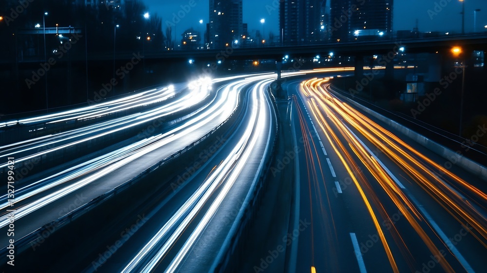 Aufkleber dynamic night scene with light trails on urban highway illustrating movement and speed : generative 