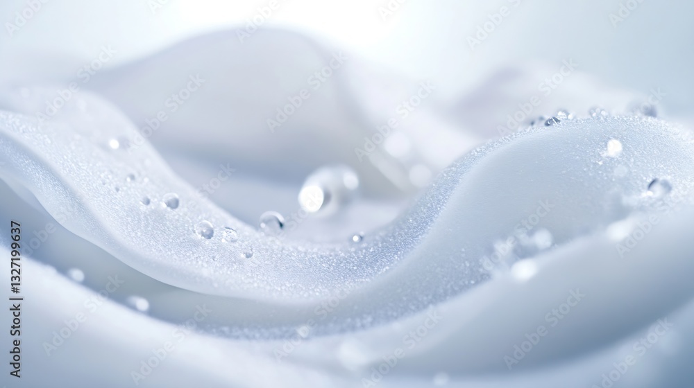 Poster Delicate droplets of water resting on smooth fabric creating a serene and refreshing visual ambiance : Generative AI