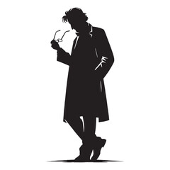 Seasoned Observer Old Man Holding Glasses silhouette, seeing the world through wisdom - Old Man illustration - Minimalist Old Man vector - Reflective scholar
