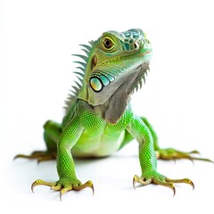Green Iguana Standing Alone on Bright White Background: A Stunning Representation of Nature's Reptilian Beauty