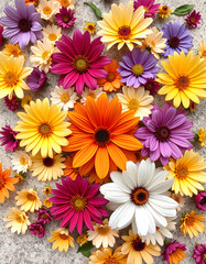 Fototapeta premium Multi-colored flower wall background, grunge. White tone