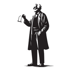 Contemplative Gaze Old Man Holding Glasses silhouette, searching for meaning - Old Man illustration - Minimalist Old Man vector - Thoughtful mind
