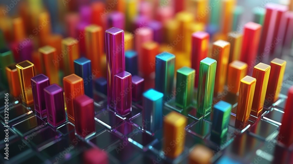 Aufkleber multiple colorful d bars on a transparent glass platform, representing financial success and rising 