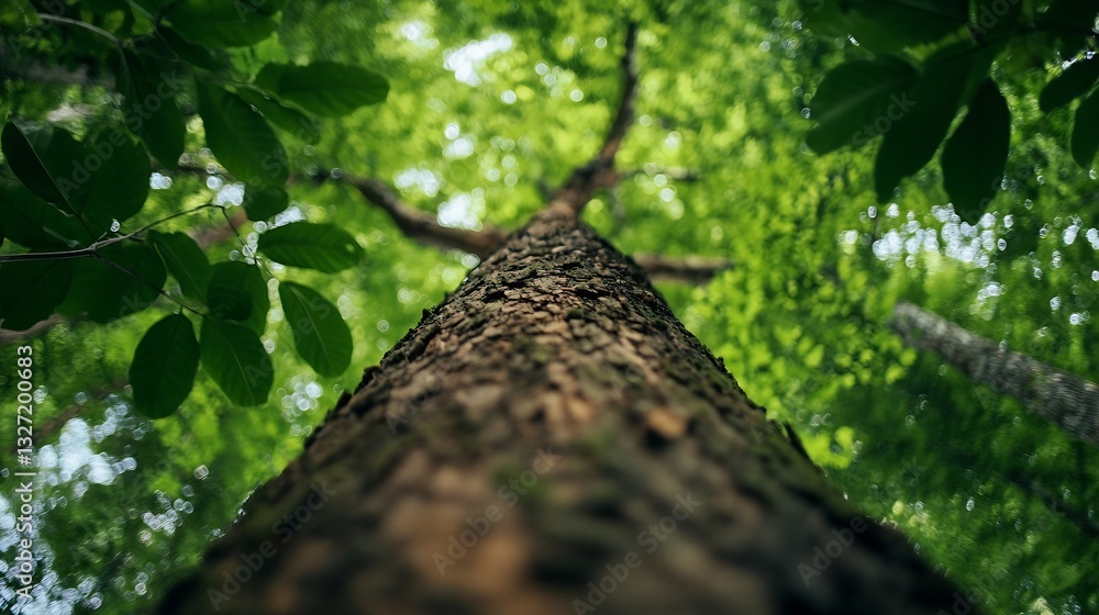 Poster majestic view of a tall tree with a focus on the rich green leaves against a blurred background : ge