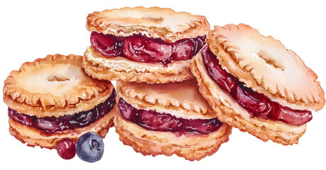 Cookie with a jam filling on a transparent background. A sweet, delicious treat with a soft texture and fruity layer.