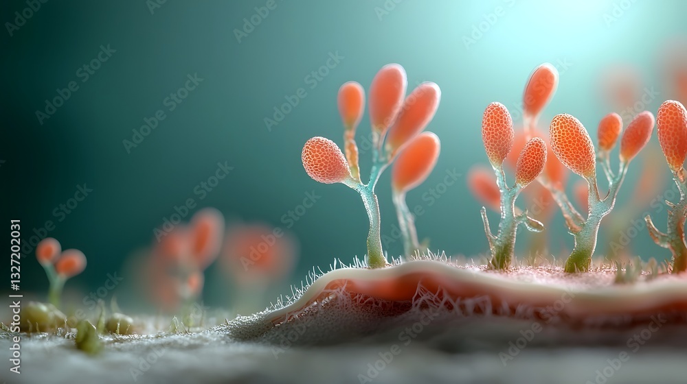 Poster a macro level view showcasing the delicate and intricate structures of plant stomata responsible for