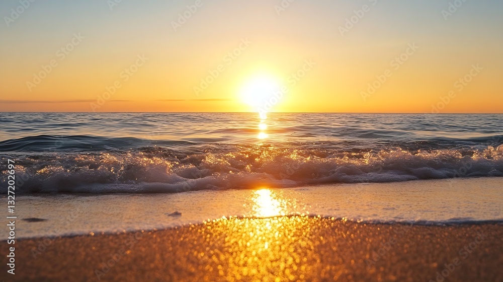 Aufkleber Captivating sunset over calm ocean waves creating a tranquil beach scene : Generative AI