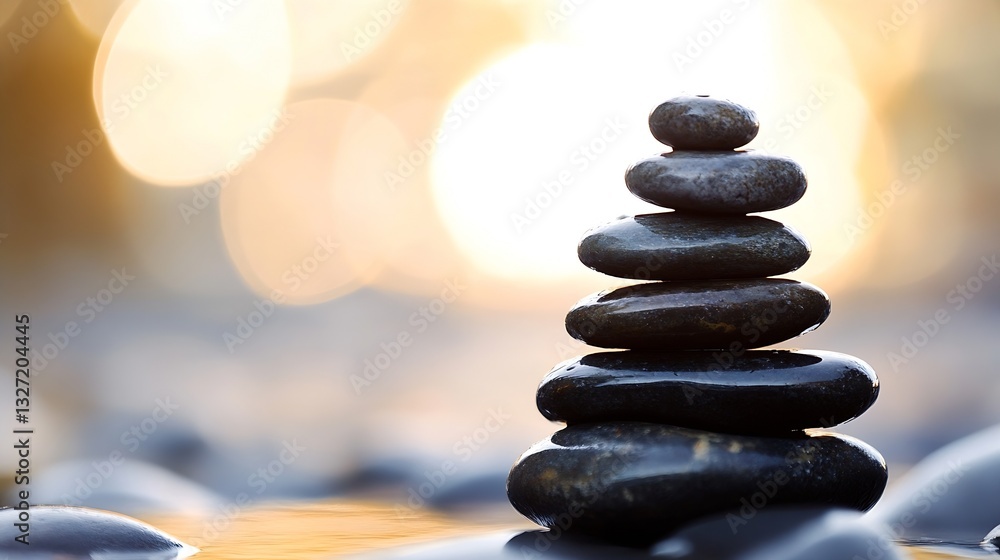 Aufkleber stack of smooth black stones arranged harmoniously for a calming and peaceful meditation ambiance : 
