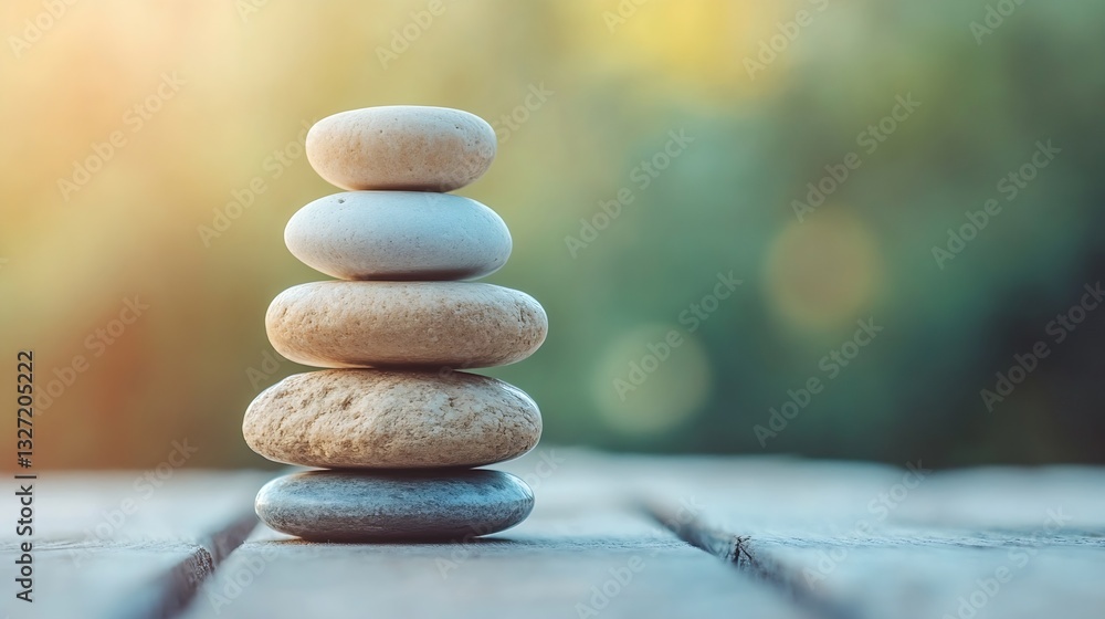 Aufkleber Stack of smooth stones arranged in a balanced manner capturing tranquility and harmony in nature : Generative AI