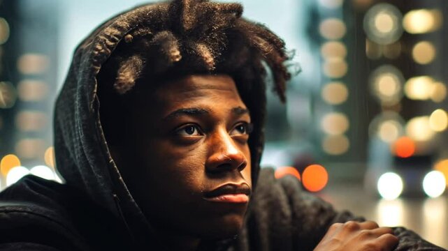 Nachdenklicher junger Mann in dunkler Umgebung