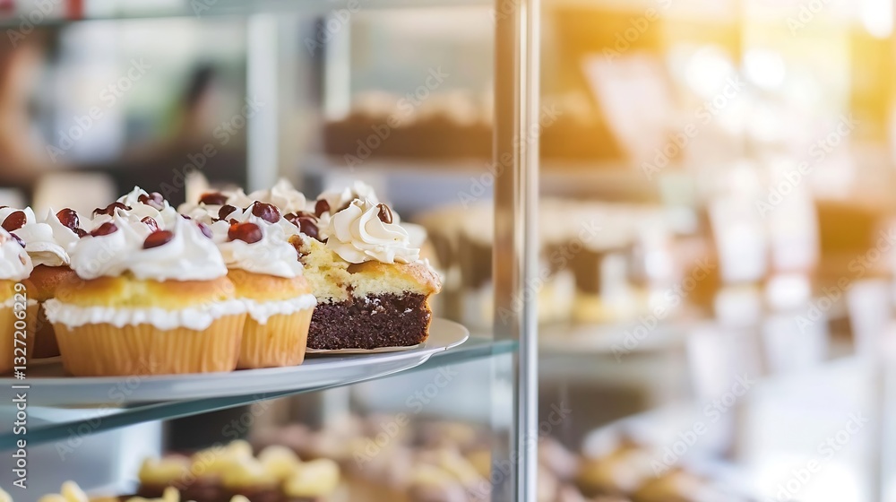 Poster delicious assortment of cupcakes displayed in a bakery showcasing tempting desserts : generative ai