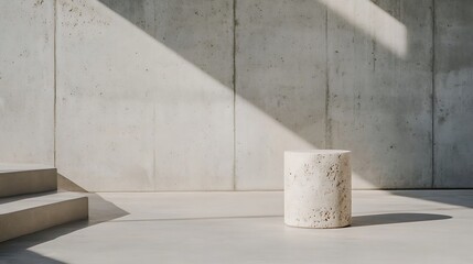 Minimalist decor featuring a stylish concrete stool and light shadow creating a modern aesthetic : Generative AI