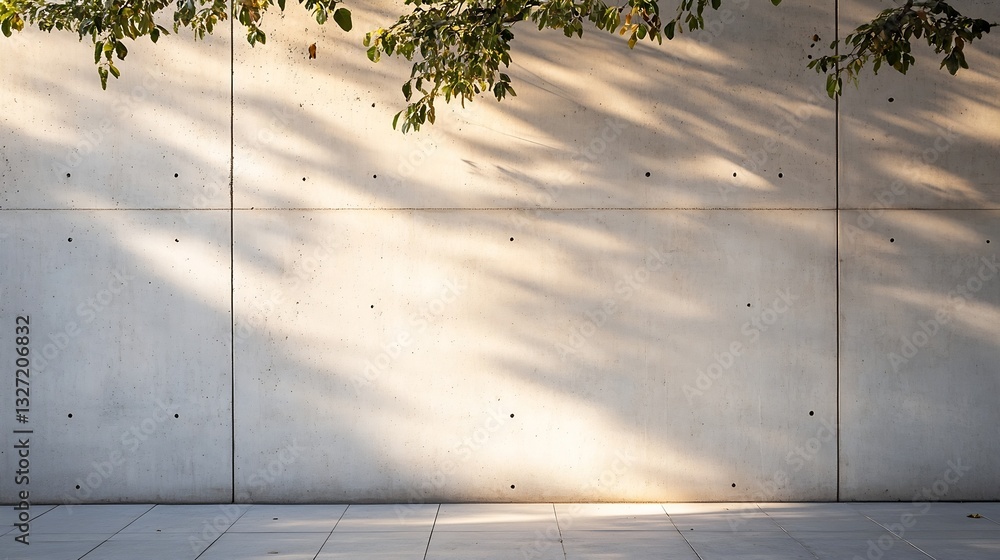 Poster modern concrete wall with shadows from foliage creating an artistic ambiance in urban design : gener