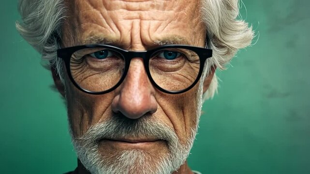Wei&szlig;haariger Mann mit Brille schaut ruhig in die Kamera