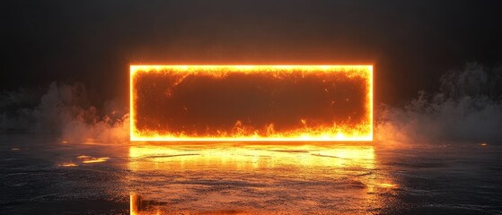 A large orange box with fire inside of it