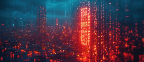 Fototapeta premium Cyberpunk Cityscape: Neon Lights and Digital Architecture