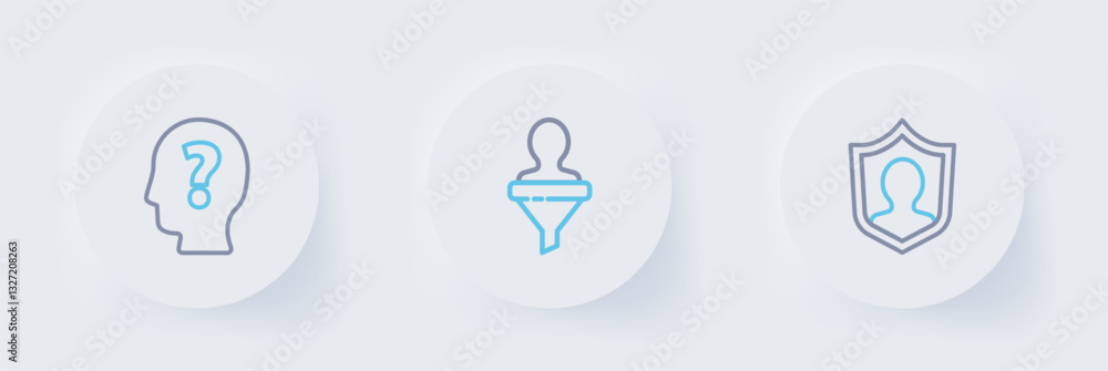 Poster set line user protection, head hunting and with question mark icon. vector