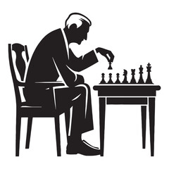 Resilient Old Man Playing Chess silhouette, never backing down from a challenge - Old Man illustration - Minimalist Old Man vector - Fearless player
