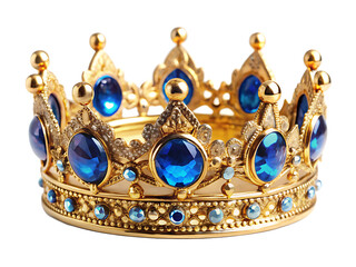 a gold crown with blue gems isolated on white background PNG.AI GENERATED