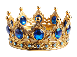 a gold crown with blue gems isolated on white background PNG.AI GENERATED