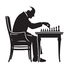 Fototapeta premium Grandfatherly Old Man Playing Chess silhouette, teaching the next generation - Old Man illustration - Minimalist Old Man vector - Wise mentor 
