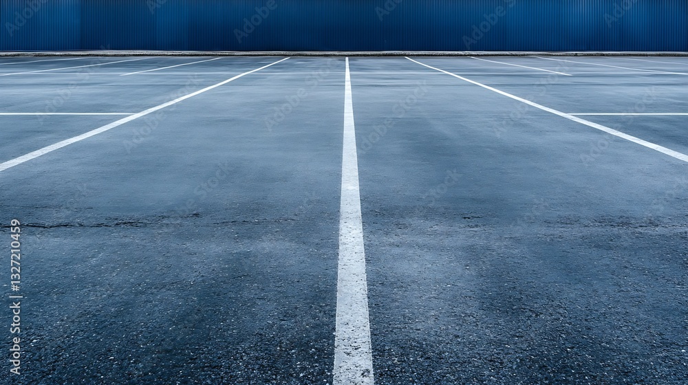 Poster Empty asphalt parking lot with clear white lines on a cloudy day : Generative AI