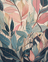 Beautiful Floral Pattern with Leaves and Blooming Flowers on a Soft Texture Background