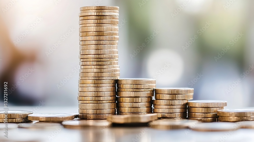 Leinwandbilder stack of golden coins arranged in ascending order illustrating growth and investment in a financial 