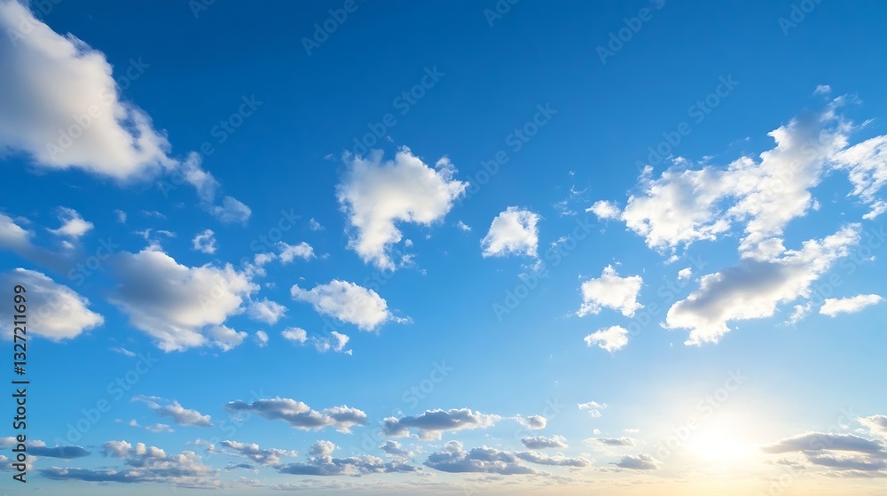 Poster stunning cloudy sky with beautiful blue background and soft white clouds at sunrise : generative ai