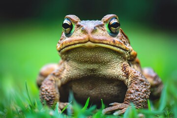 Cane toad resting in a lush green field during a sunny day Generative AI