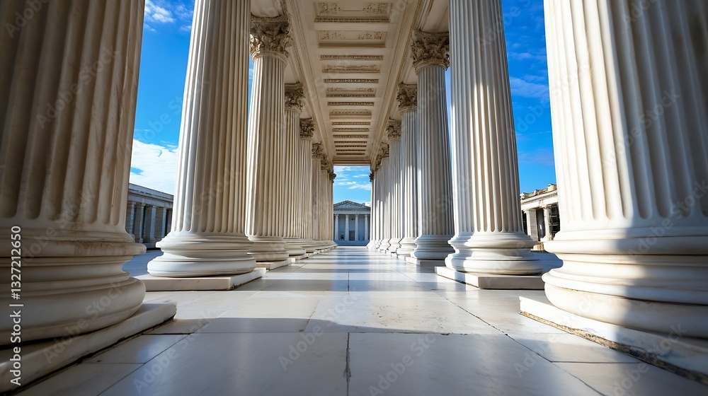 Poster Impressive architecture of ancient columns creating a majestic perspective in historical monuments : Generative AI
