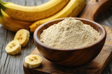Bowl of Banana Flour on Rustic Wooden Surface: A Versatile Alternative for Asian Bakery Creations