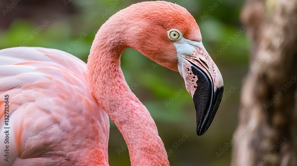 Poster stunning closeup of a pink flamingo bird in a natural habitat setting : generative ai