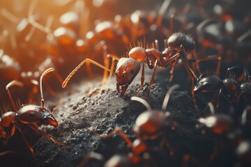 Fire ants construct mound during warm afternoon in natural habitat Generative AI