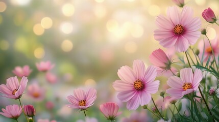 A vibrant scene of pink flowers blooming in spring, creating a soft, colorful atmosphere. Perfect for spring, nature, or floral designs
