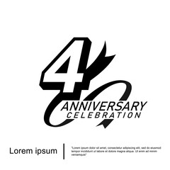 4th years anniversary celebration emblem. black logo isolated with ribbon on white background. vector illustration template design for web, flyers, poster, greeting card