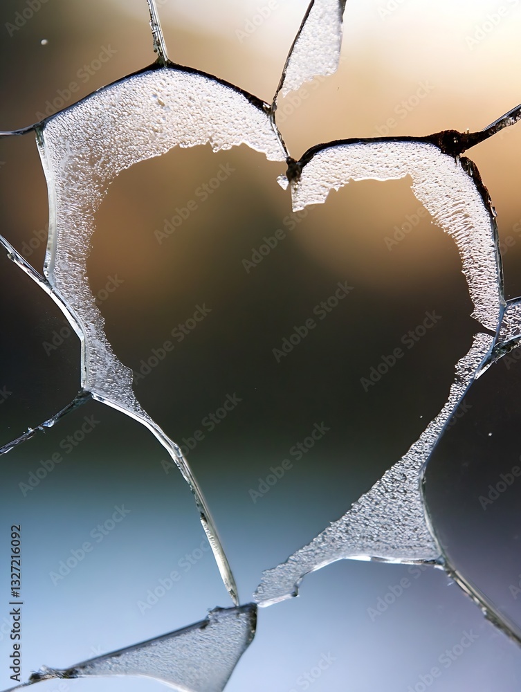 Poster Beautiful Heart Shape Formed in Broken Glass Creating an Artistic and Emotional Visual Element : Generative AI