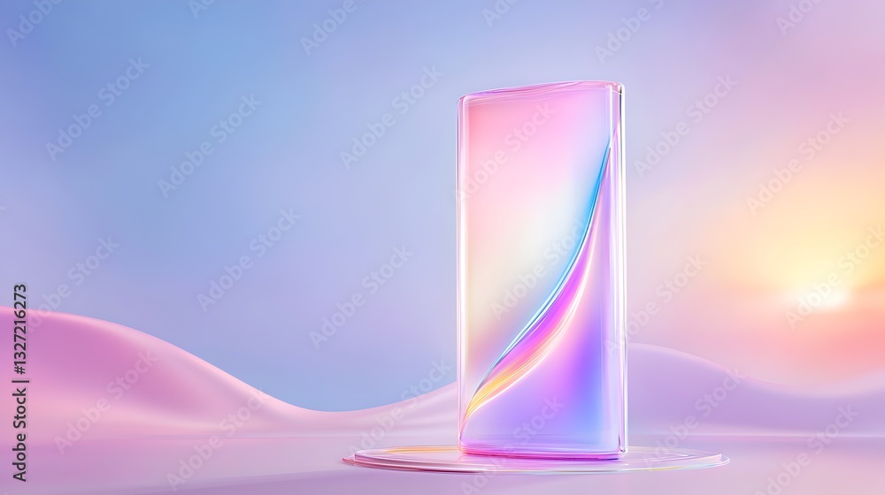 Poster a phone is displayed on a table with a pink background
