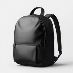 Naklejka premium Sleek Black Backpack: A clean studio shot showcases a stylish, black backpack with a modern design, perfect for everyday carry, travel, or school.