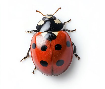 Close-up of a vibrant ladybug on a white background