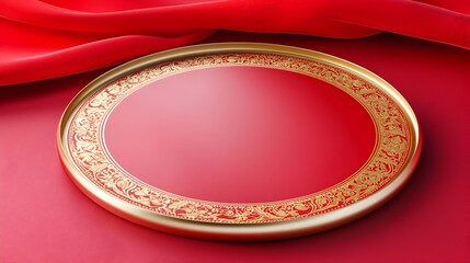 A red envelope with gold embossing sits on a red background