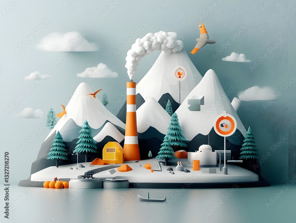 Poster detailed infographic depicting the carbon cycle and innovative carbon capture methods rendered in a 