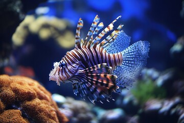 Lionfish gliding gracefully near vibrant coral reef habitat Generative AI