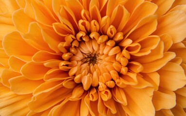 Close-up view of an orange flower, showcasing intricate details of its petals and center. The image is brightly lit, highlighting the flower's texture and color