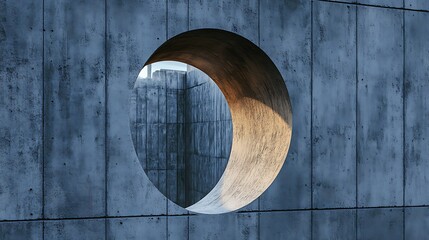 Circular Aperture in a Concrete Wall: Architectural Photography AI Generated