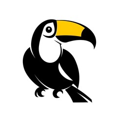 Naklejka premium Exotic Toucan Bird Emblem: A stylized image of a toucan, featuring its distinctive large yellow and black beak. conveying the vibrant personality of a captivating tropical bird