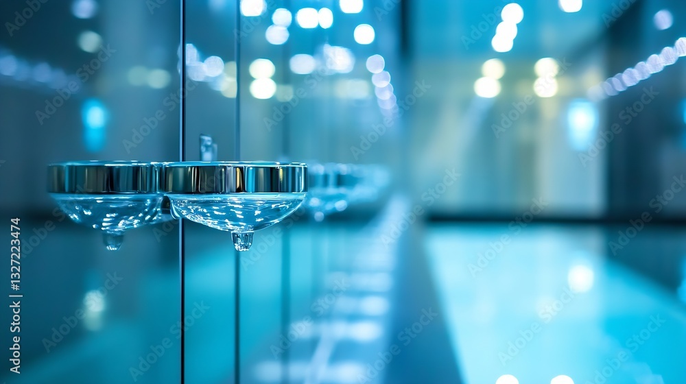 Poster modern architectural design of a glass shower cubicle with elegant lighting : generative ai