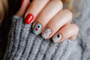 A woman's nails dressed up with unique and pretty nail art.